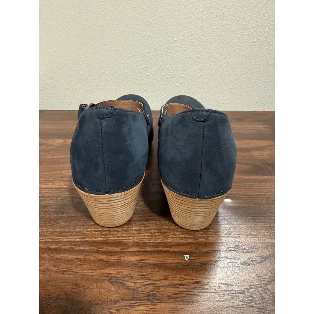 Dansko Thea Navy Blue Nubuck Leather Mary Jane Platform Clog Heels Size 38 - Picture 4 of 10